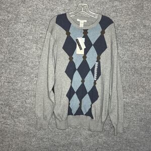 Geoffrey Beene Mens Pullover Argyle Sweater Size XL Pullover Preppy Cotton New